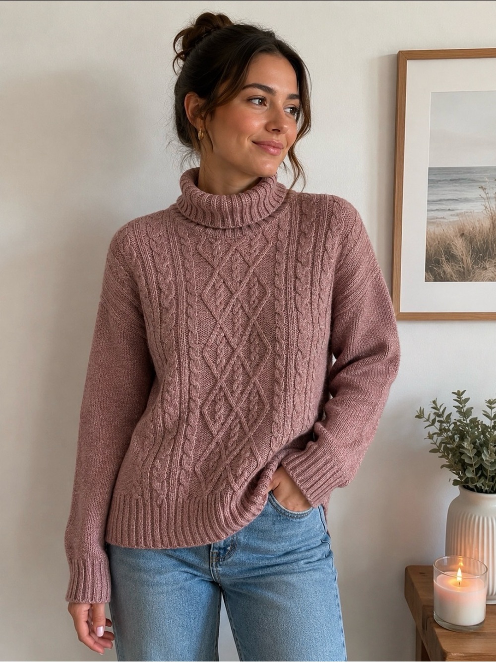 Alfred Dunner Rose Turtleneck Cable Knit Sweater